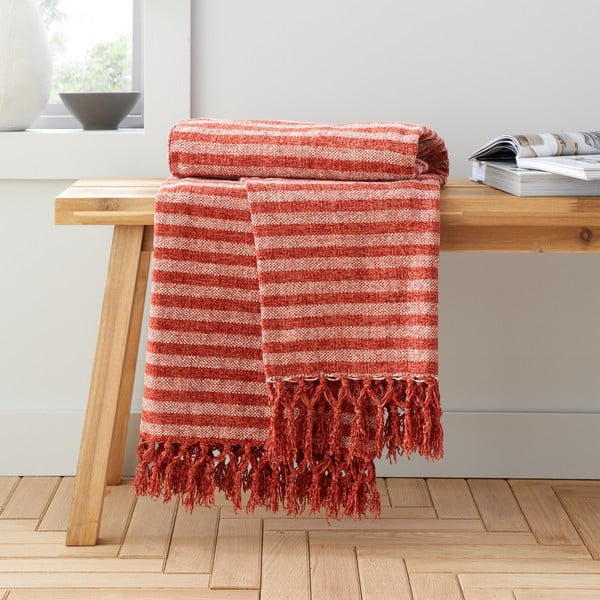 Rdeča/oranžna žametna odeja 130x170 cm Stripe Chenille – Catherine Lansfield