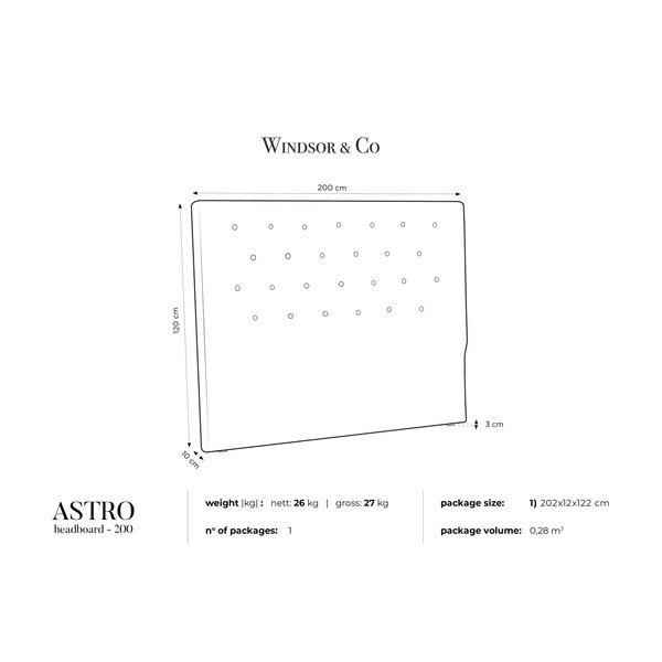 Kremasto vzglavje Windsor & Co Sofas Astro, 200 x 120 cm-image-3