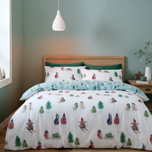 Bela enojna flanelna posteljnina 135x200 cm Snowy Penguin – Catherine Lansfield