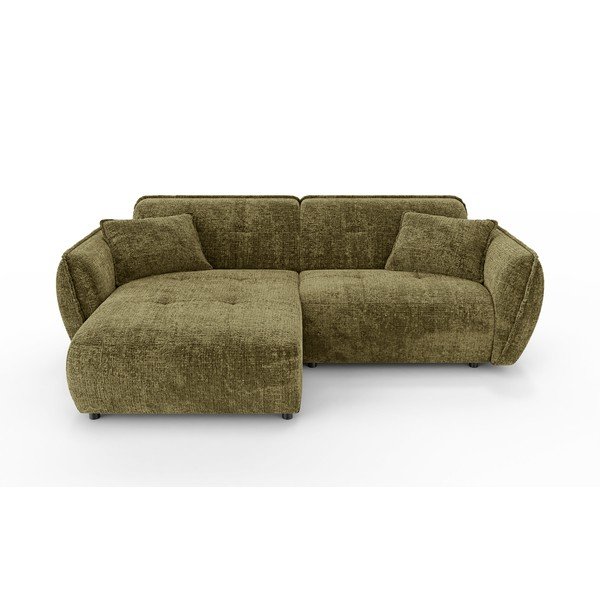 Zelena kotna sedežna garnitura iz šenilje (levi kot/z ležalnikom) Nelia – Ropez