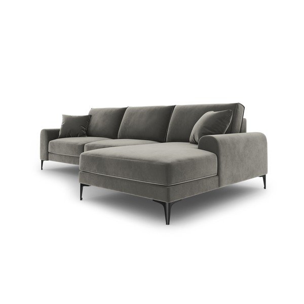 Svetlo siva žametna kotna sedežna garnitura Mazzini Sofas Madara, desni kot-image-4