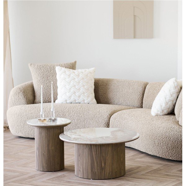 Bež/v naravni barvi okrogla klubska mizica z mizno ploščo v marmornem dekorju ø 80 cm Athens – House Nordic-image-1