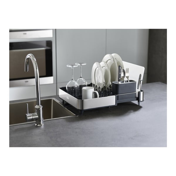 Temno siv nastavljiv odcejalnik posode iz nerjavečega jekla 36x32 cm Extend Steel – Joseph Joseph-image-1