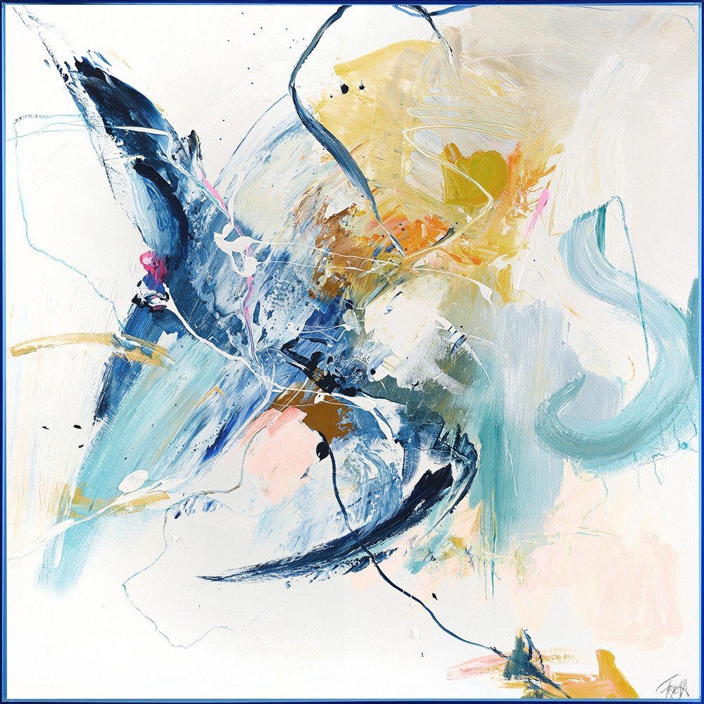 Slika z ročno naslikanimi elementi 102x102 cm Confidential Blue