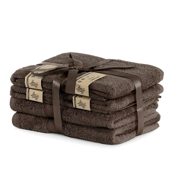 Komplet 2 temno rjavih kopalnih brisač in 4 brisač DecoKing Bamby Brown-image-1