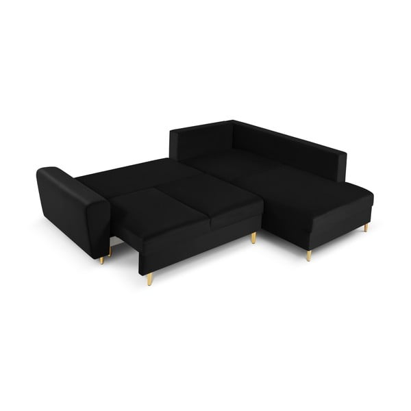 Črna žametna raztegljiva kotna sedežna garnitura s prostorom za shranjevanje (desni kot/v obliki črke L) Kyoto – Cosmopolitan Design-image-2
