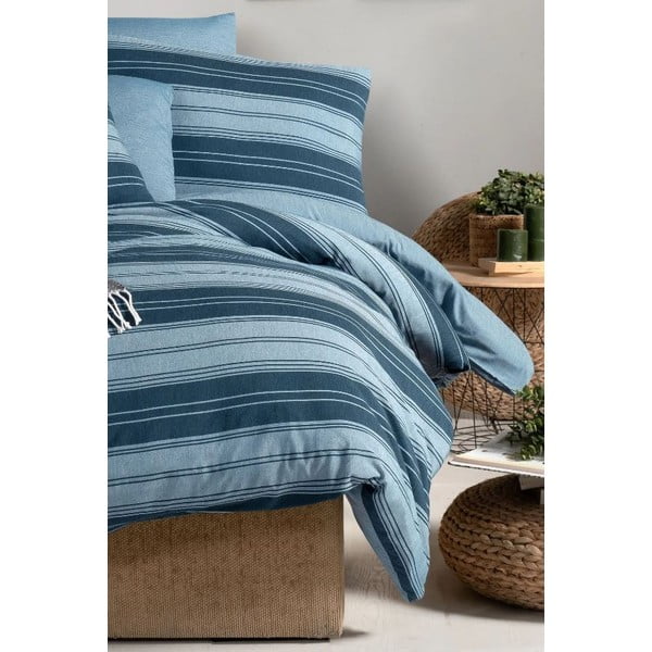 Modra posteljnina za zakonsko posteljo/podaljšana z rjuho/4-delna 200x220 cm Stripes – Mila Home-image-2