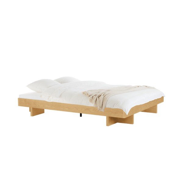 Zakonska postelja iz MDF plošč v hrastovem dekorju brez vzglavja z letvenim dnom 180x200 cm v naravni barvi Kito – noo.ma
