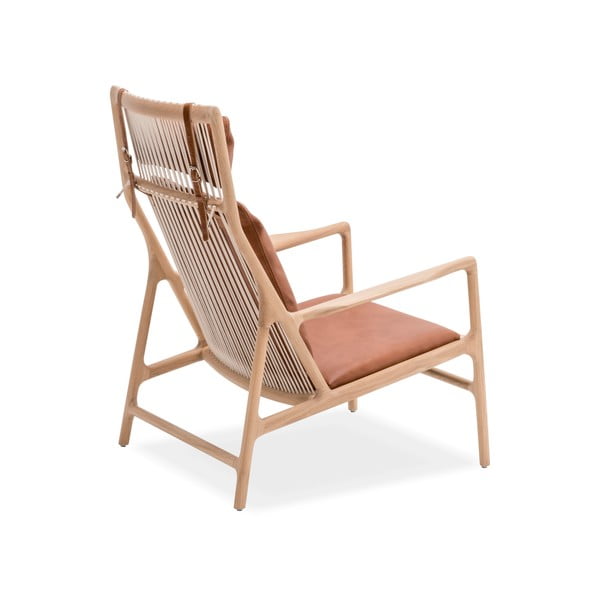 Fotelj z masivno hrastovo konstrukcijo in sedežem iz konjak rjavega usnja Gazzda Dedo-image-3