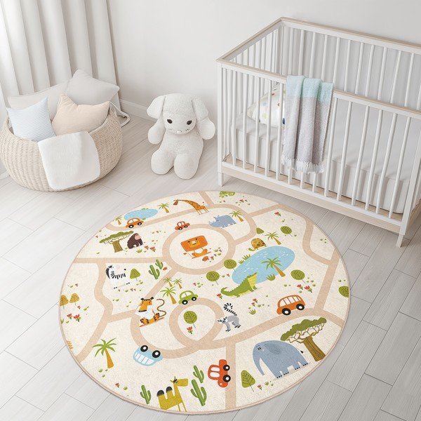 Pralna otroška igralna preproga ø120 cm Savana Ride – Mila Home-image-3