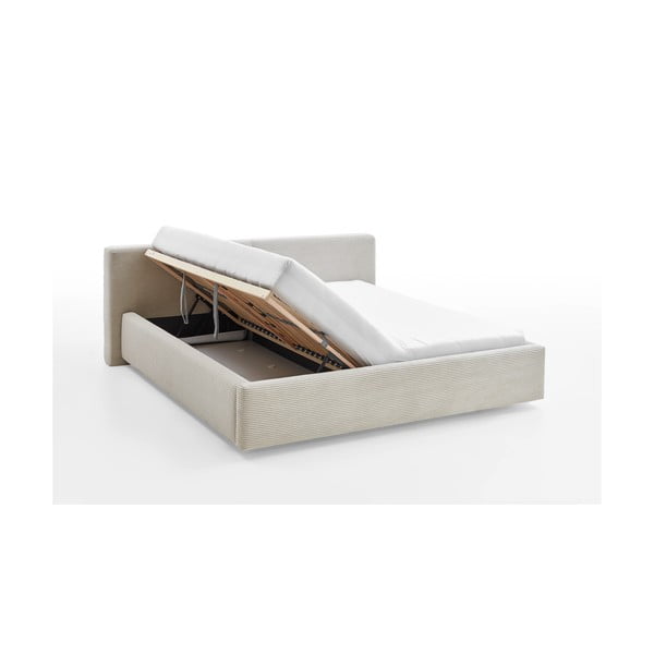 Bež oblazinjena zakonska postelja s prostorom za shranjevanje z letvenim dnom 180x200 cm Cube – Meise Möbel-image-2