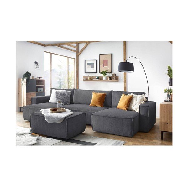 Temno siv tabure iz rebrastega žameta Nihad – Bobochic Paris-image-4