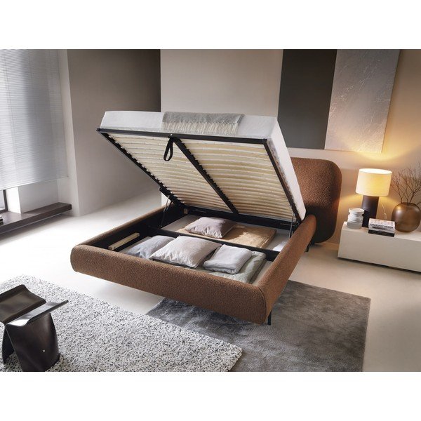 Oblazinjena zakonska postelja s prostorom za shranjevanje in z letvenim dnom 160x200 cm v barvi terakote Pointt – ELTAP-image-2