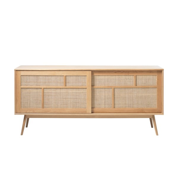 Nizka komoda v hrastovem dekorju z drsnimi vrati v naravni barvi 180x80 cm Barrali – Unique Furniture