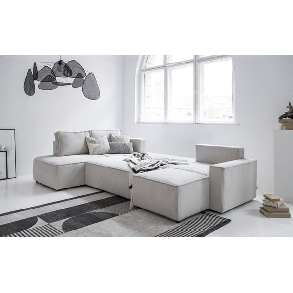 Bela raztegljiva kotna sedežna garnitura iz rebrastega žameta (levi kot/v obliki črke "U") Brave Dave – Miuform-image-3