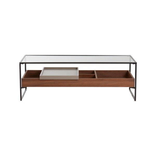 Klubska mizica s stekleno mizno ploščo v temni naravni barvi 60x120 cm Sveg – Jotex-image-4