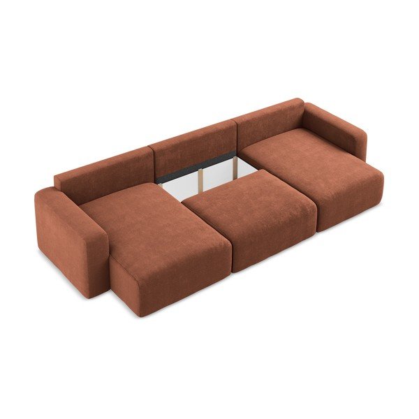 Raztegljiva/s prostorom za shranjevanje kotna sedežna garnitura iz šenilje v barvi terakote (v obliki črke "U") Kona – Makamii-image-4