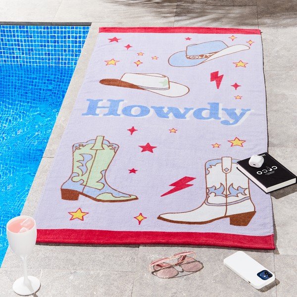 Vijolična frotirna bombažna brisača za na plažo 76x160 cm Howdy Cowgirl – Sassy B-image-1