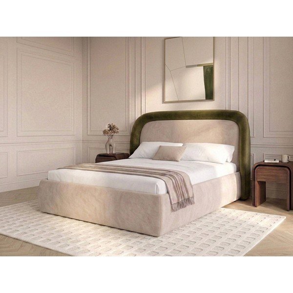 Zelena oblazinjena zakonska postelja s prostorom za shranjevanje z letvenim dnom 180x200 cm Sam – Bobochic Paris-image-1