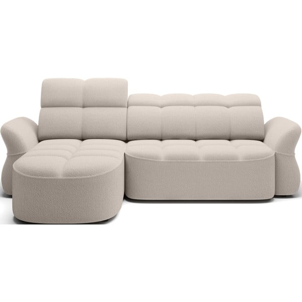 Bež raztegljiva/s prostorom za shranjevanje kotna sedežna garnitura iz tkanine bouclé (levi kot/z ležalnikom) Beneth – ELTAP
