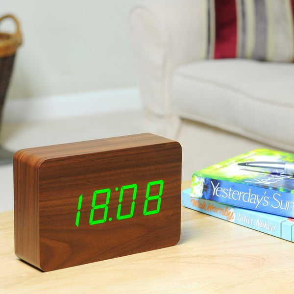 Temno rjava budilka z zelenim LED zaslonom Gingko Brick Click Clock-image-3