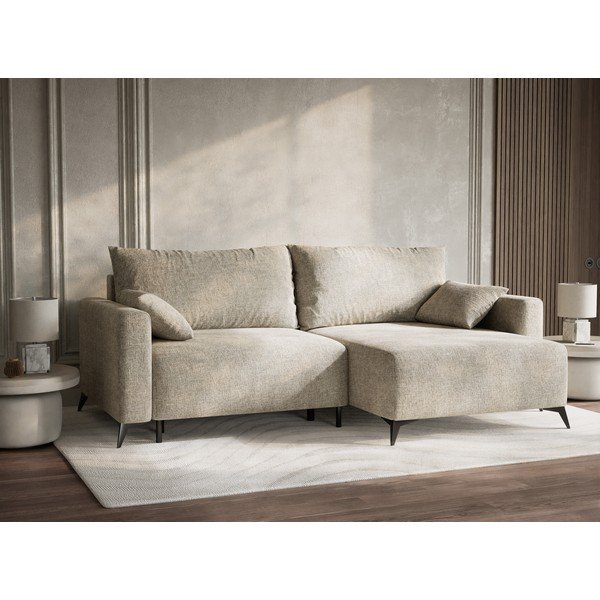 Bež raztegljiva/s prostorom za shranjevanje kotna sedežna garnitura iz šenilje (desni kot/z ležalnikom) Leon – Maison de Rêve-image-4