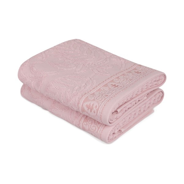 Komplet 2 rožnatih bombažnih brisač za roke Catherine, 50 x 90 cm