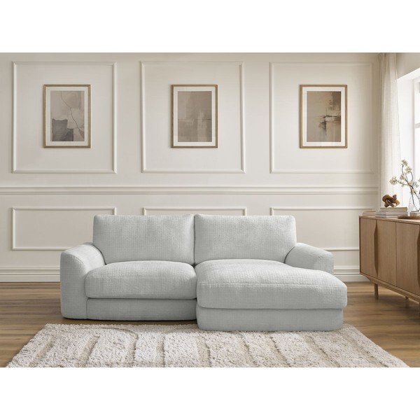 Svetlo siva kotna sedežna garnitura iz šenilje (desni kot/z ležalnikom) Leonore – Bobochic Paris-image-1