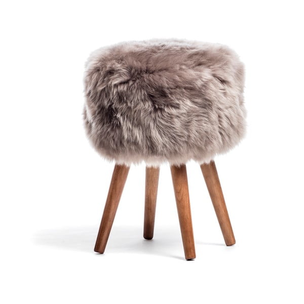 Stolček s sedežem iz rjave ovčje kože Royal Dream, ⌀ 30 cm