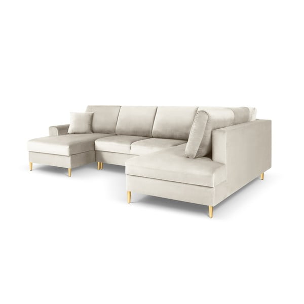 Bež žametna raztegljiva kotna sedežna garnitura s prostorom za shranjevanje (desni kot/v obliki črke "U") Kyoto – Cosmopolitan Design-image-3