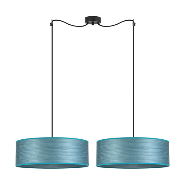 Modra dvojna viseča svetilka iz naravnega furnirja Sotto Luce Ocho XL, ⌀ 45 cm