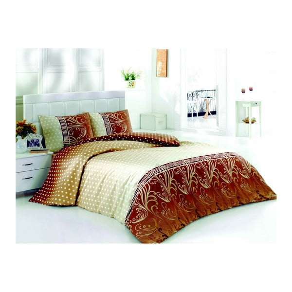 Rjava posteljnina za zakonsko posteljo z rjuho Felicia, 200 x 220 cm