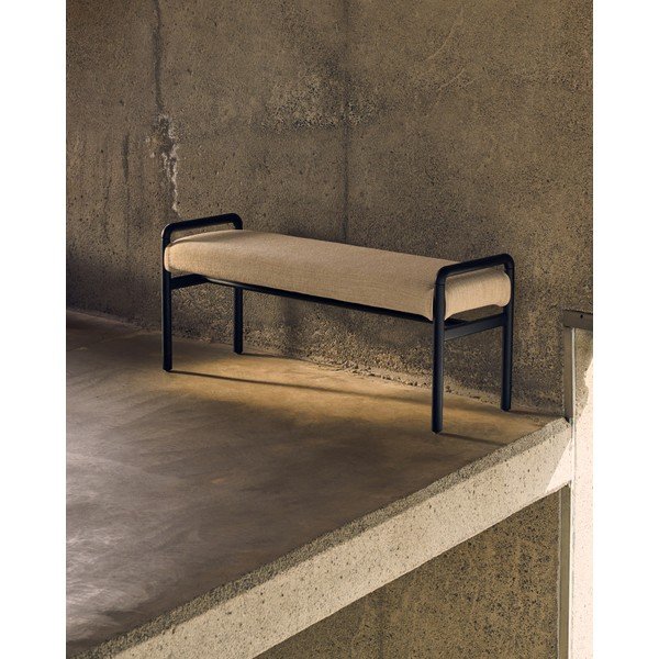 Črna/kremno bela klop iz šenilje Macaret – Kave Home-image-1