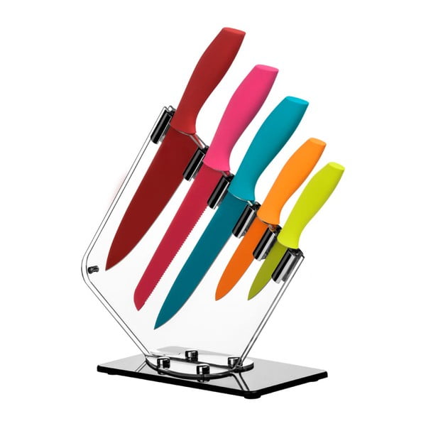 Komplet 5 barvnih nožev s stojalom Premier Housewares Soft Grip