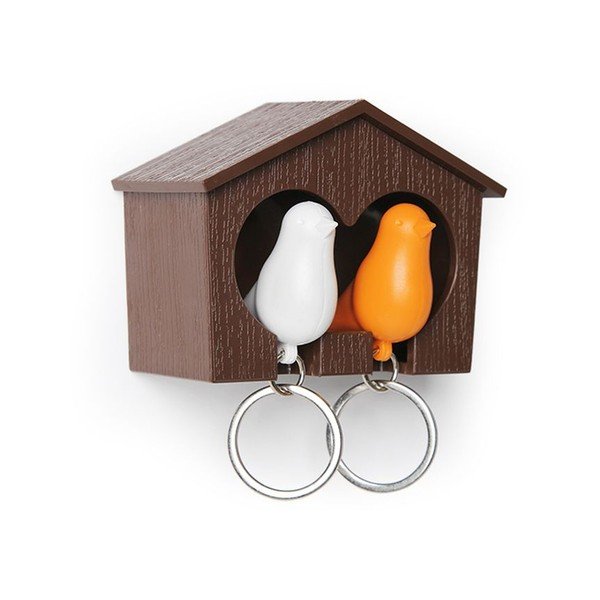 Rjav obesek za ključe z belo in oranžno barvo Qualy obesek za ključe Duo Sparrow-image-1