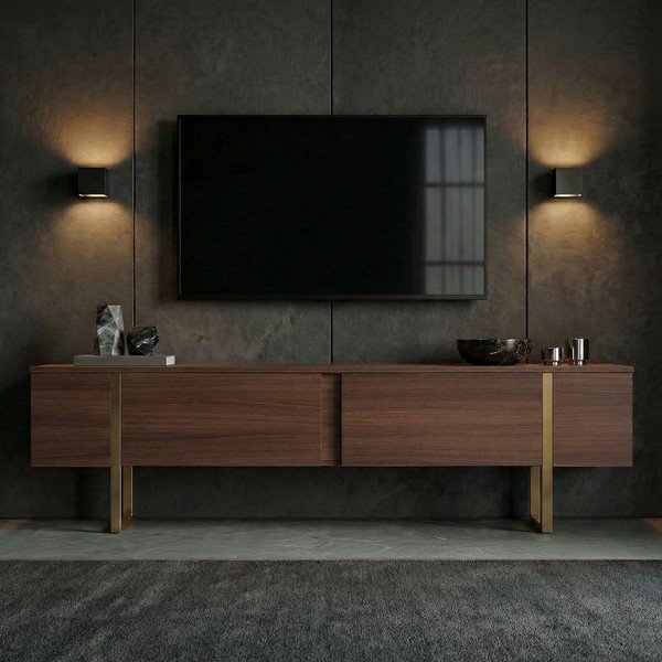 TV omarica v orehovem dekorju v temni naravni barvi 180x50x30 cm Onera – Kalune Design-image-2
