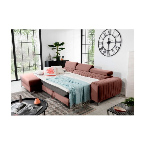 Rožnata žametna raztegljiva/s prostorom za shranjevanje kotna sedežna garnitura (levi kot/z ležalnikom) Grayson – ELTAP-image-4