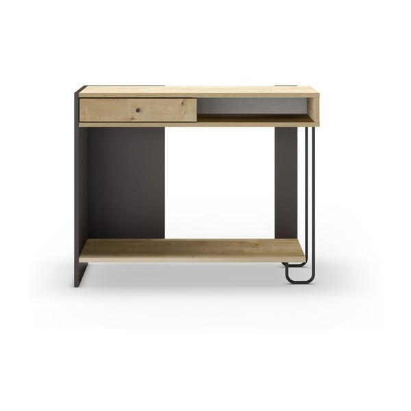 Črna/naravna stranska mizica z mizno ploščo v hrastovem dekorju 35x100 cm Saturne – Marckeric