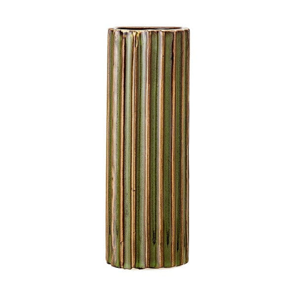 Zelena keramična vaza Bloomingville Stripes, višina 15 cm