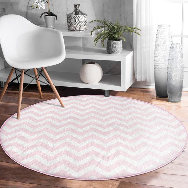 Svetlo rožnata pralna okrogla preproga primerna za robotski sesalnik ø 120 cm Comfort – Mila Home-image-3