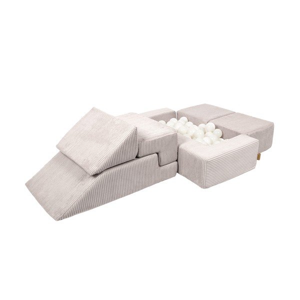 Kremno belo otroško igrišče iz pene iz rebrastega žameta 6 ks višina 40 cm 100x35 cm Montessori – Meowbaby