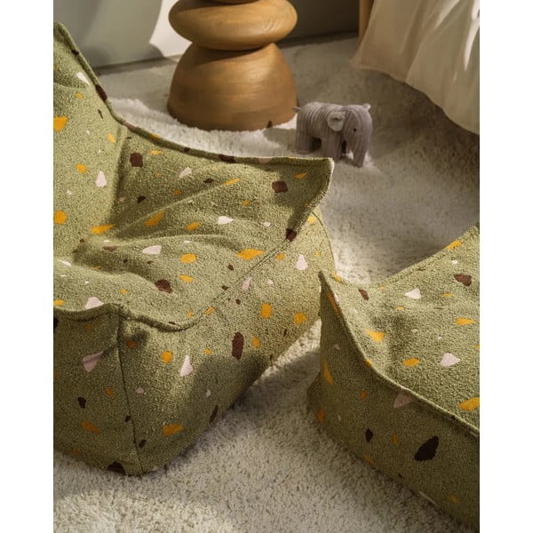 Zelena otroška vreča za sedenje iz tkanine bouclé in šenilje Terrazzo Square – Wigiwama-image-3