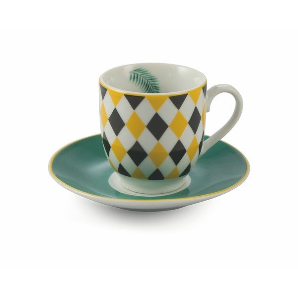 Komplet 6 porcelanskih skodelic in krožnikov VDE Tivoli 1996 Mykonos Urban Jungle, 90 ml-image-2