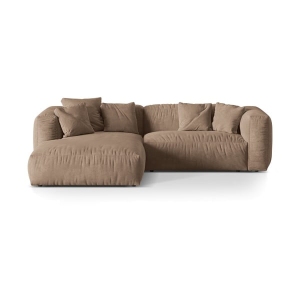 Svetlo rjava žametna kotna sedežna garnitura (levi kot/z ležalnikom) Martina – Micadoni 