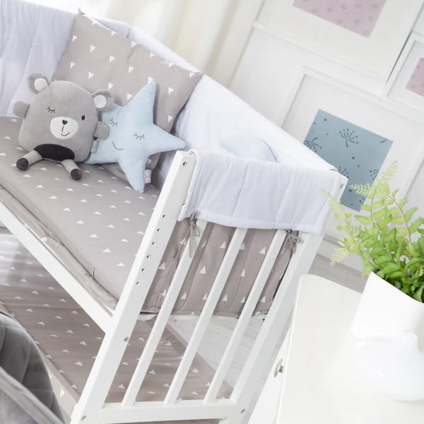 Bela zibelka s prostorom za shranjevanje in z ogrodjem za baldahin 90x45 cm Indibär – Roba-image-4