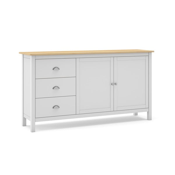Bela/naravna nizka komoda iz masivnega bora 150x80,5 cm Misti – Marckeric-image-3