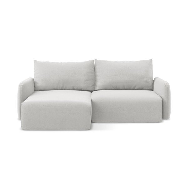 Svetlo siva žametna raztegljiva/s prostorom za shranjevanje kotna sedežna garnitura (levi kot/z ležalnikom) Kalena – Makamii