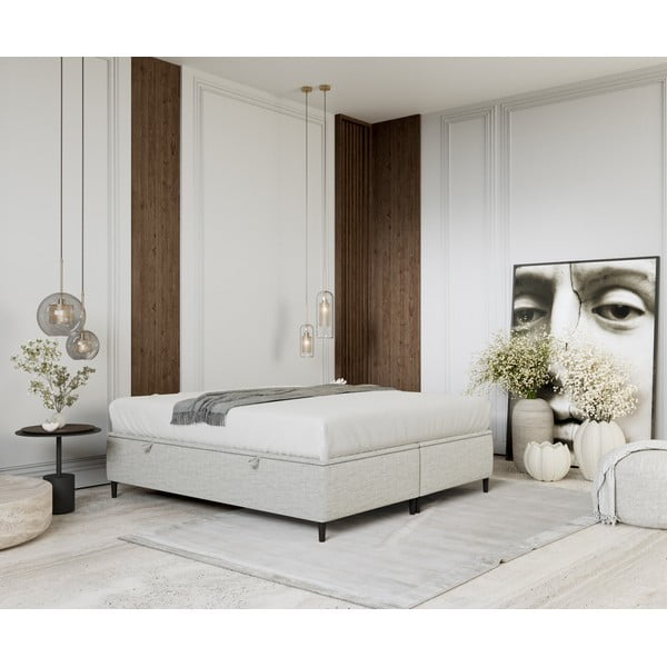 Svetlo siva oblazinjena zakonska postelja s prostorom za shranjevanje 200x200 cm Tate – Maison de Rêve-image-4