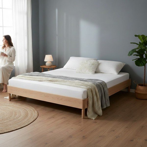 Zakonska postelja iz masivnega hrasta brez vzglavja in letvenega dna 160x200 cm v naravni barvi Forrest – Vipack-image-1