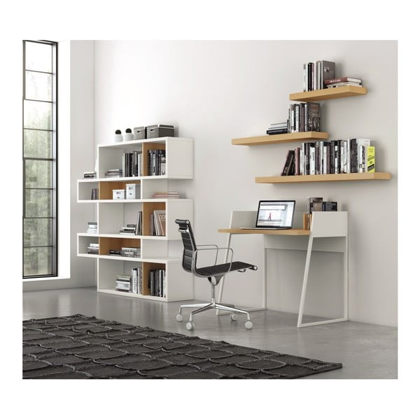 Bela knjižna omara z detajli iz hrastovega lesa TemaHome London-image-1